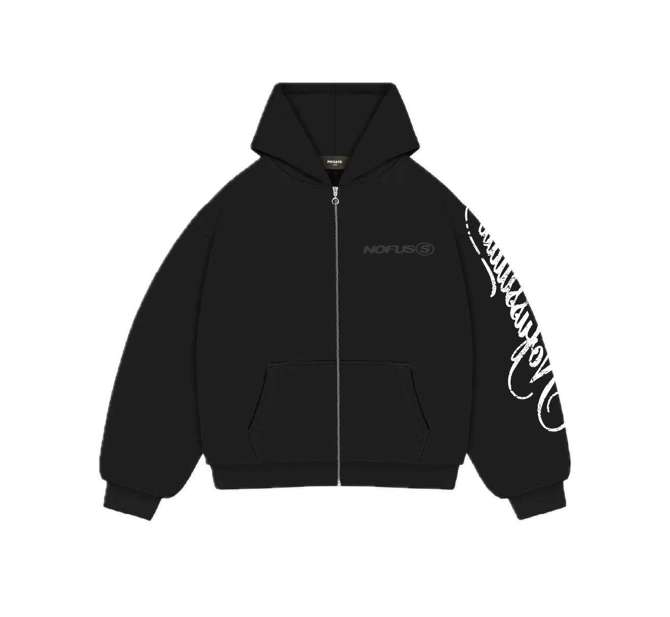 BLACK SCRIPT ZIPPER HOODIE