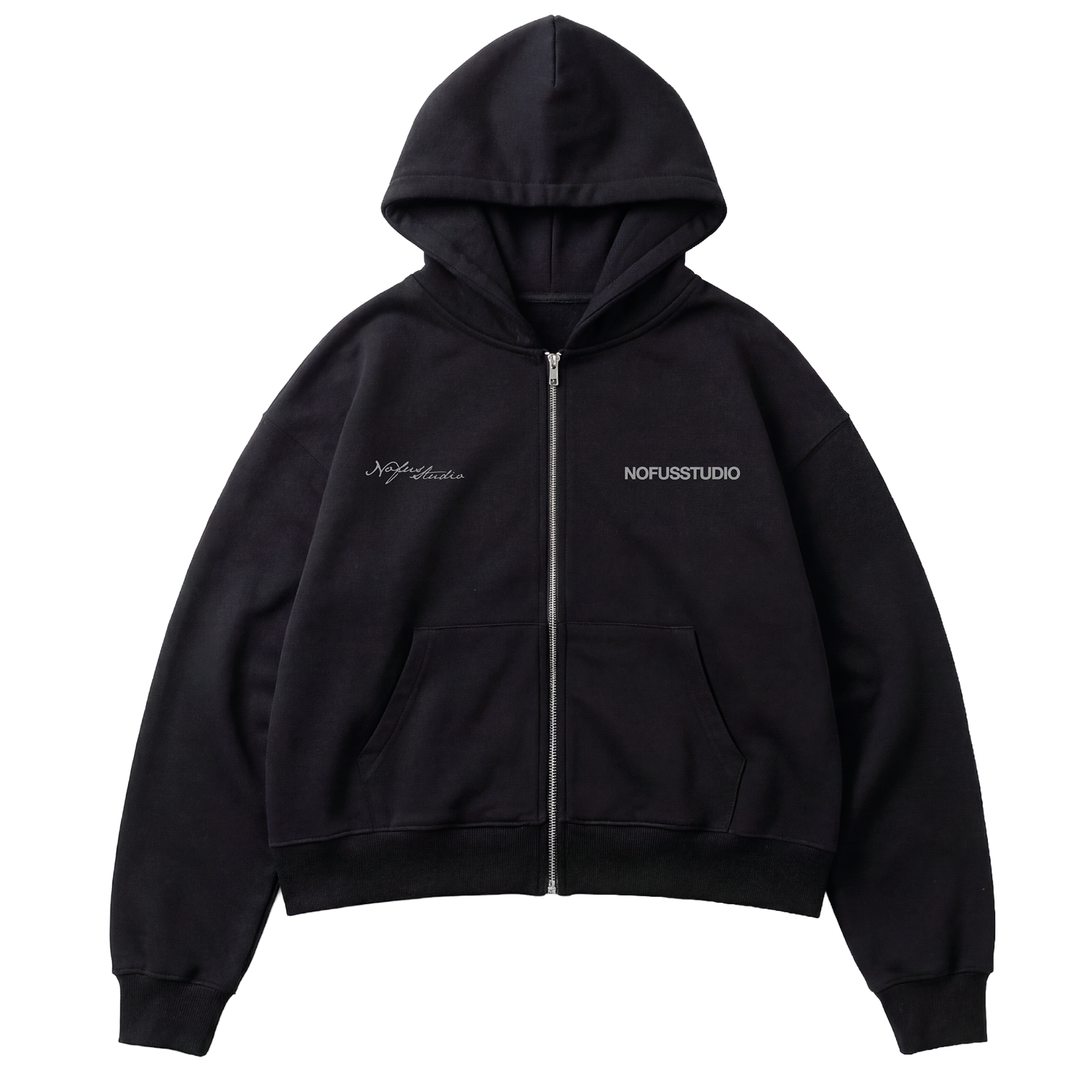 BLACK LINE ZIPPER HOODIE